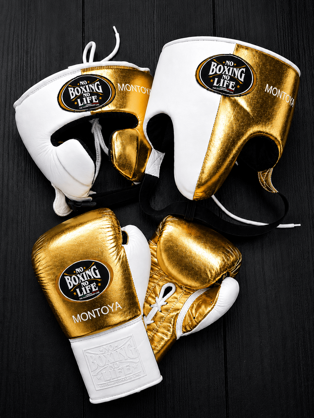No Boxing No Life Gold/White Boxing Set Custom Training Gloves Bundle
