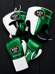 No Boxing No Life Boxing Set White/Green Gym Training Gloves Headguard
