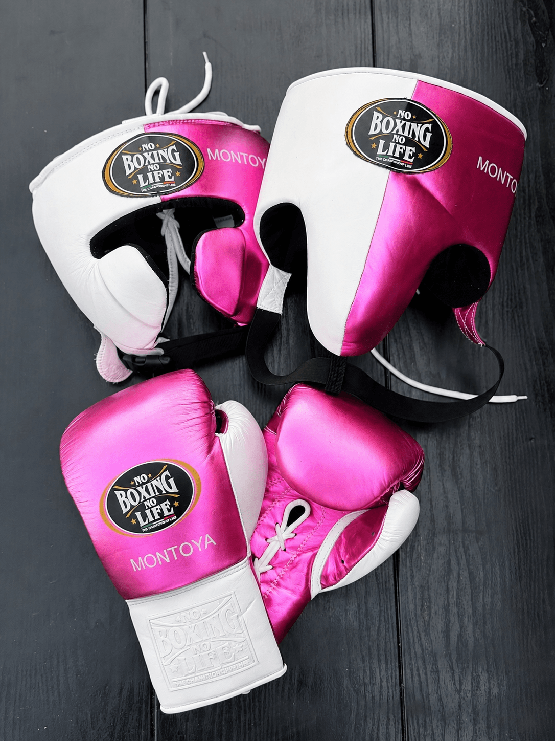 No Boxing No Life Complete Boxing Set Pink/White Gloves Headguard Bundle
