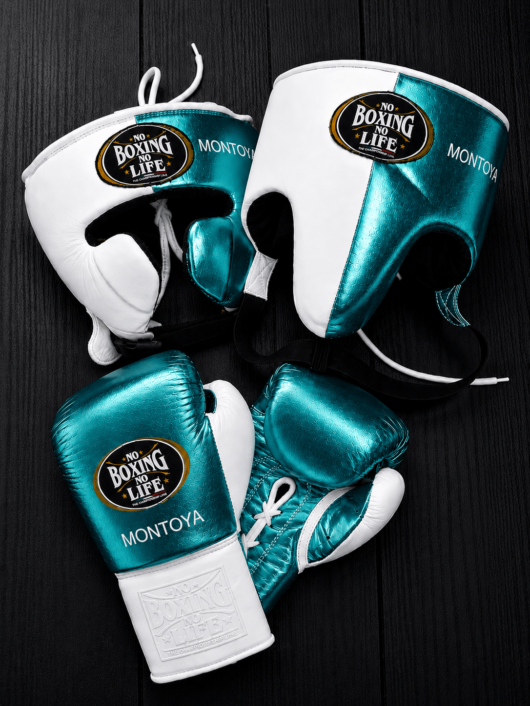 No Boxing No Life Boxing Gloves Set Teal/White Heavy Duty Training Collection