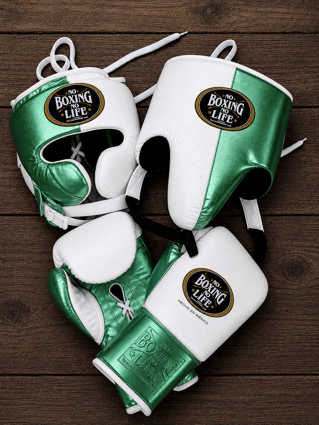 No Boxing No Life Affordable Training Set White/Green Lace-Up Complete Bundle