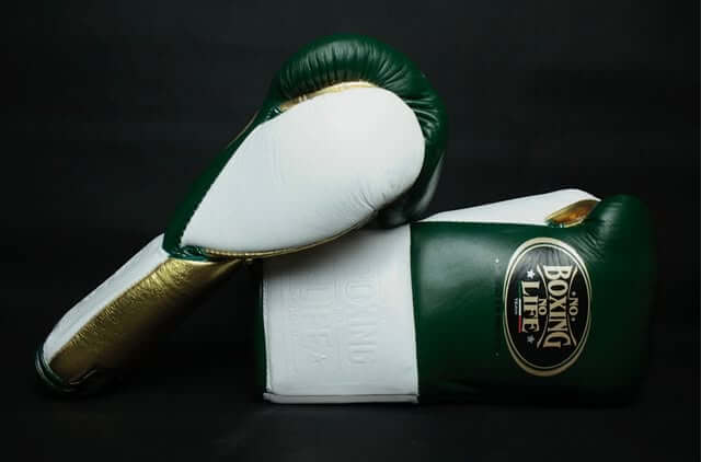 No boxing no life Green/White/Gold 16oz Boxing Gloves Premium Leather