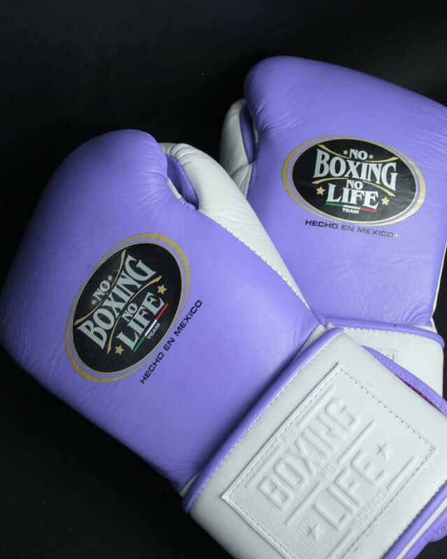 No Boxing No Life purple/White Premium Boxing Gloves 16oz Leather