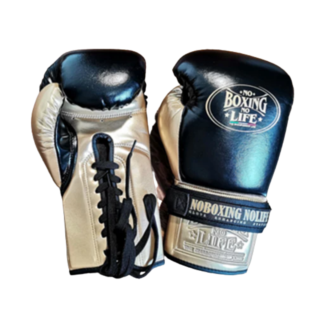 No Boxing No Life Black/Gold Leather Boxing Gloves Classic Design Pair