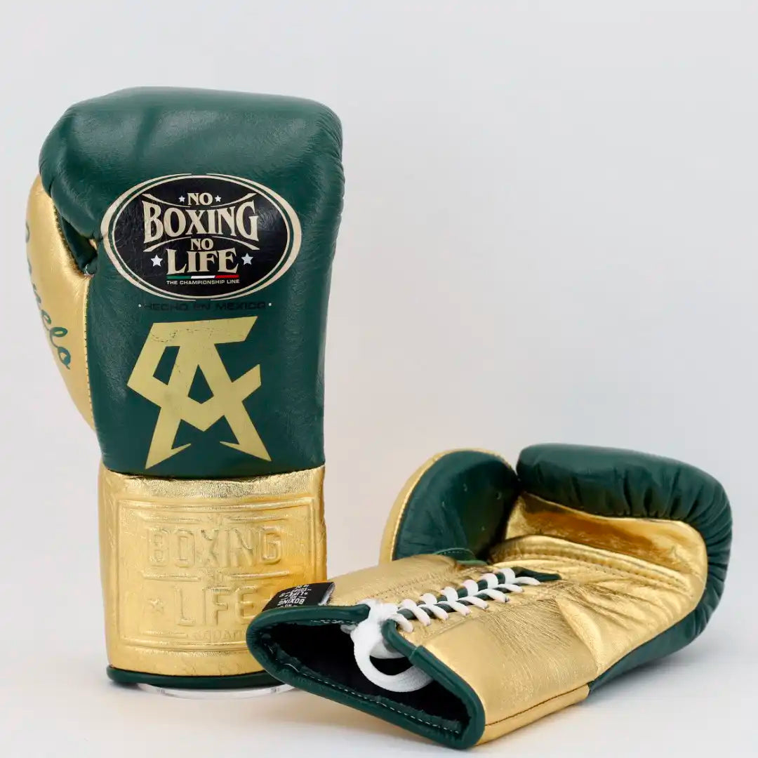 No Boxing No Life Boxing Gloves Dark-Green/Gold 14oz Leather Training Gloves