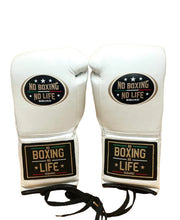 No Boxing No Life White Leather Boxing Gloves Heavy Duty Training Pair