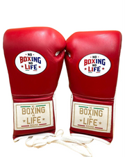No Boxing No Life Red/White Full View Leather Boxing Gloves