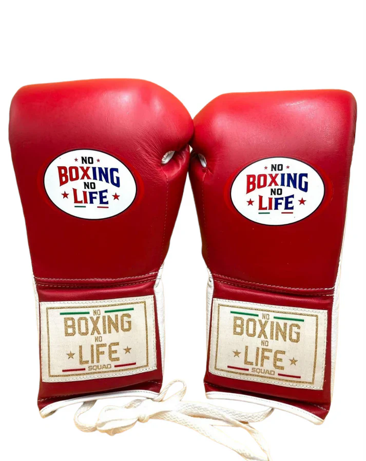 No Boxing No Life Red/White Full View Leather Boxing Gloves