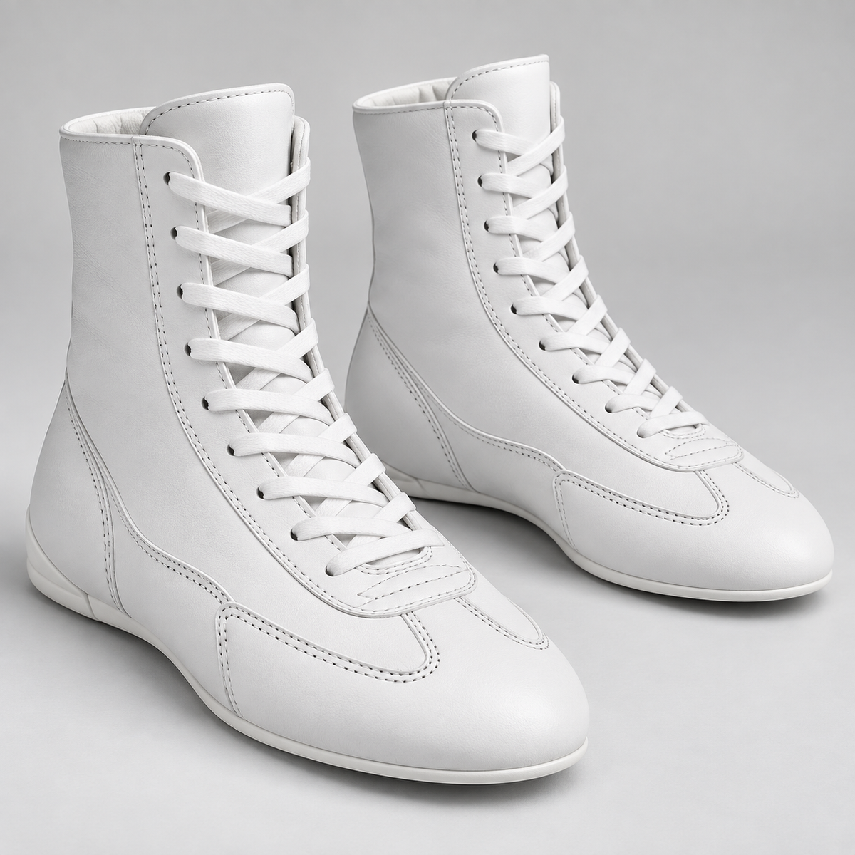 Professional boxing shoes Whte with flexible outsole for footwork Front View