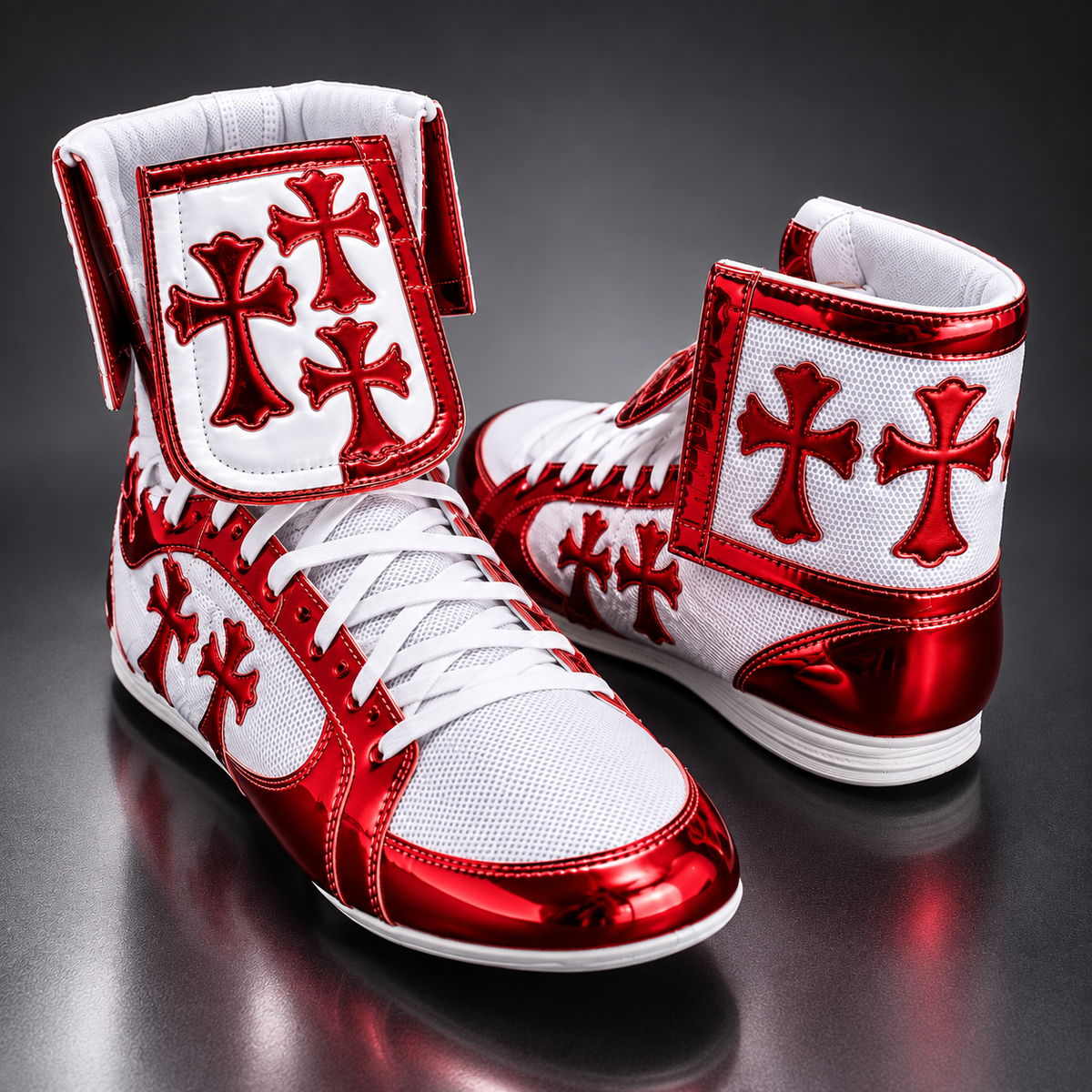Boxing boots White/Red with lightweight construction for fast footwork
