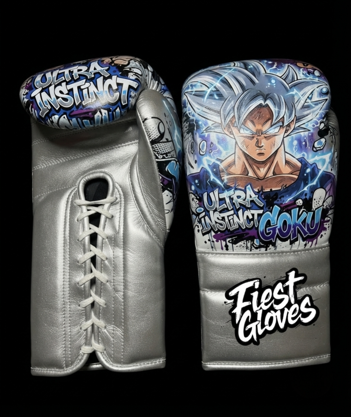 Fiest Boxing Gloves Winning Style Goku Silver Leather Training Gloves for Sparring