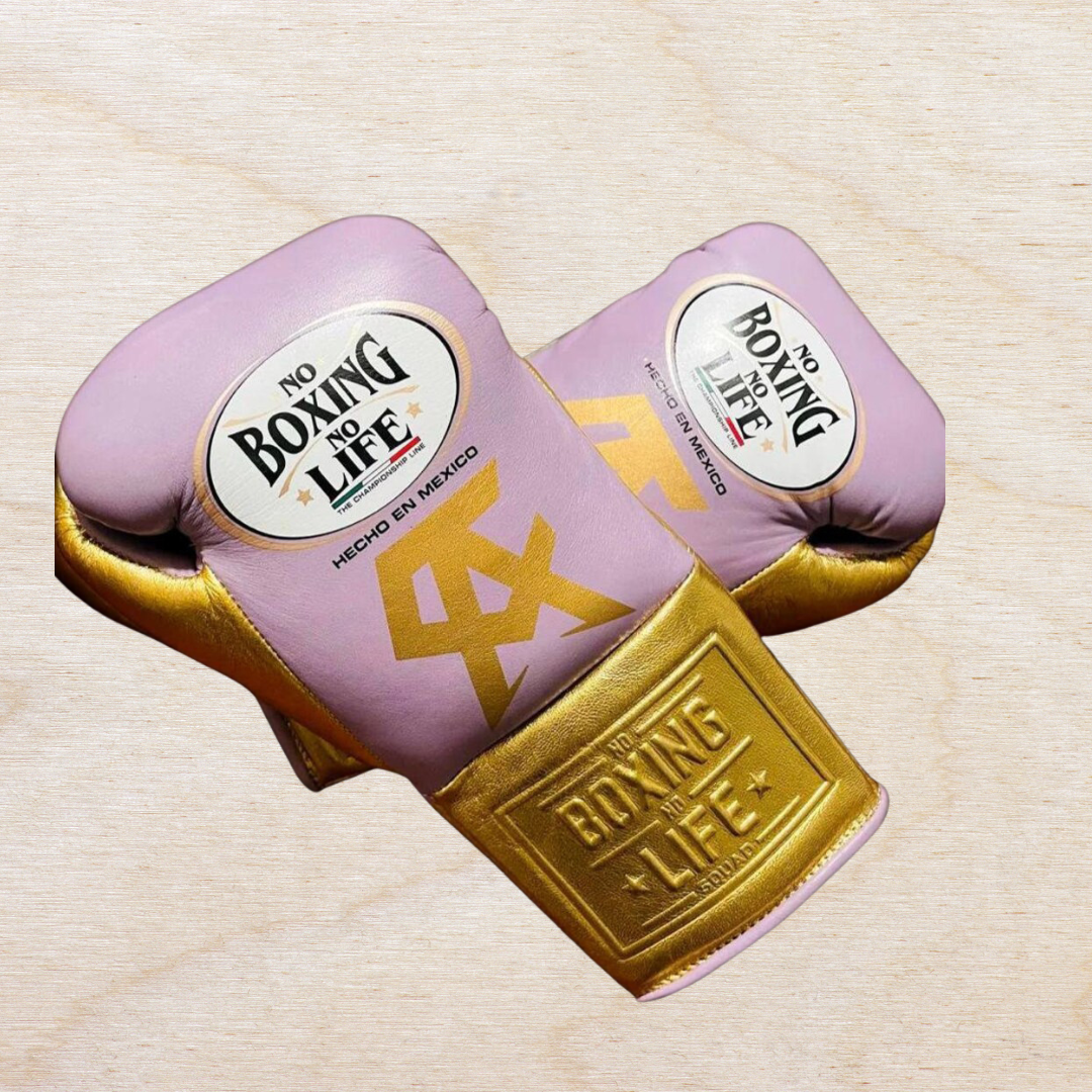 No Boxing No Life Boxing Gloves Pink/Gold | Lace-Up