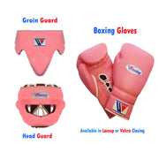 Customize Winning Boxing Set Pink ,Leather Gloves,Head & Groin Guard