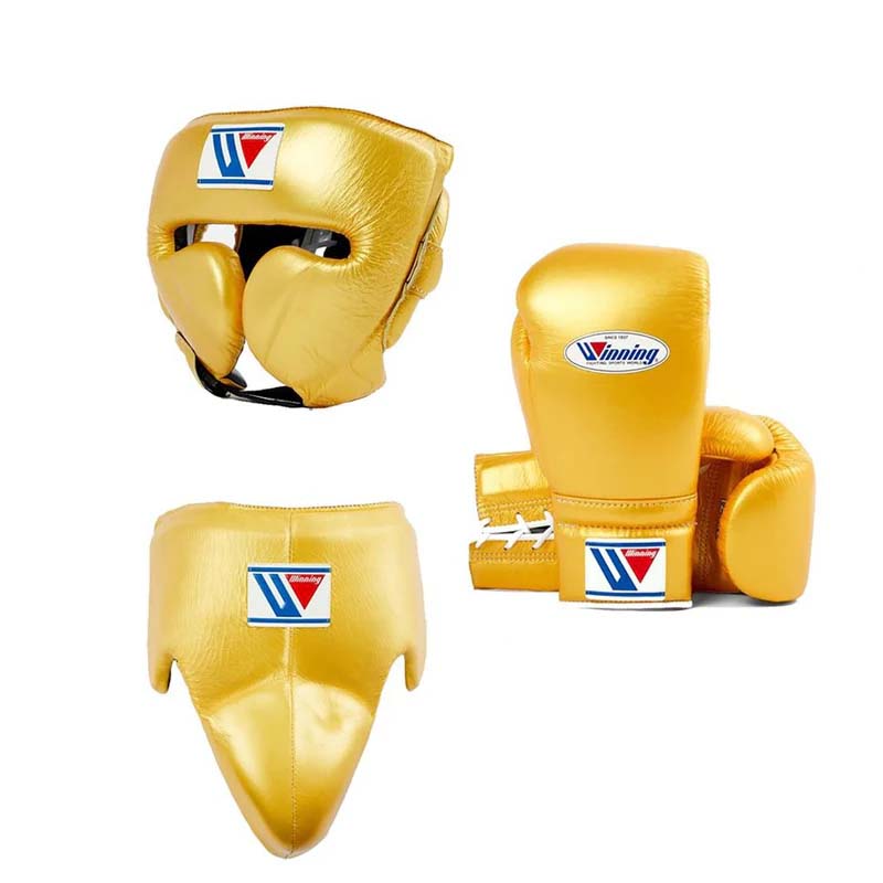 Winning boxing gloves set, Winning GOLD Boxing Gear, Winning Head Guard, Winning Groin Guard,