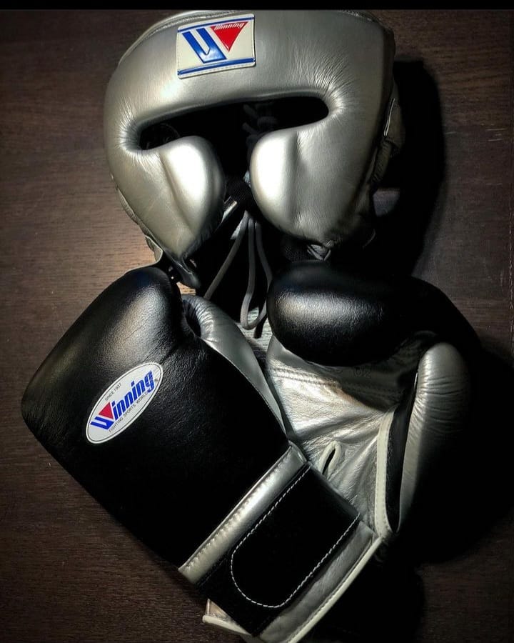 Best Value Winning Boxing Gloves Set Silver/Black Lace-Up Bundle
