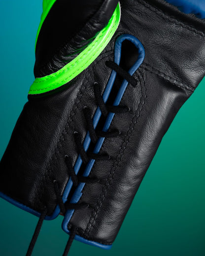 Fly Blue/Green Boxing Gloves,  Hand-Made Comfort Training Gear