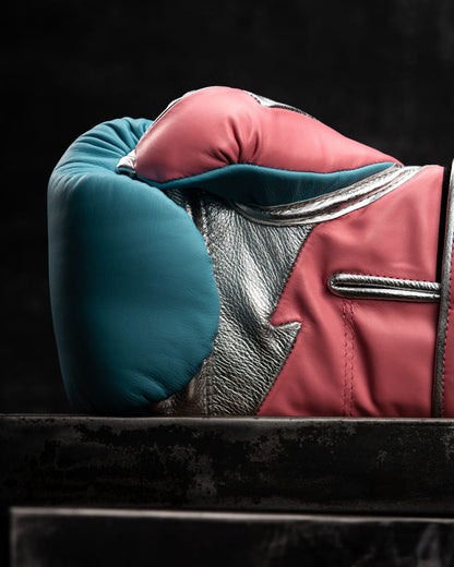 Fly Pink/Blue Boxing Gloves,  Hand-Made Comfort Training Gear