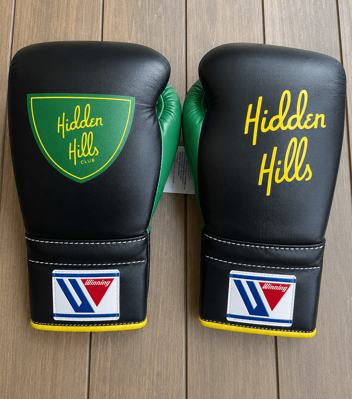 Winning Black/Green/Yellow Leather Boxing Gloves Heavy Duty Training Pair
