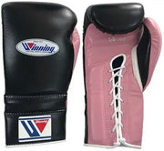 Winning Black/Pink Lace-Up Boxing Gloves Classic Training Gloves