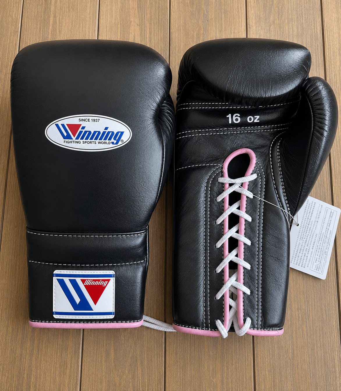 Winning Black/Pink Boxing Gloves Premium Leather Training Pair