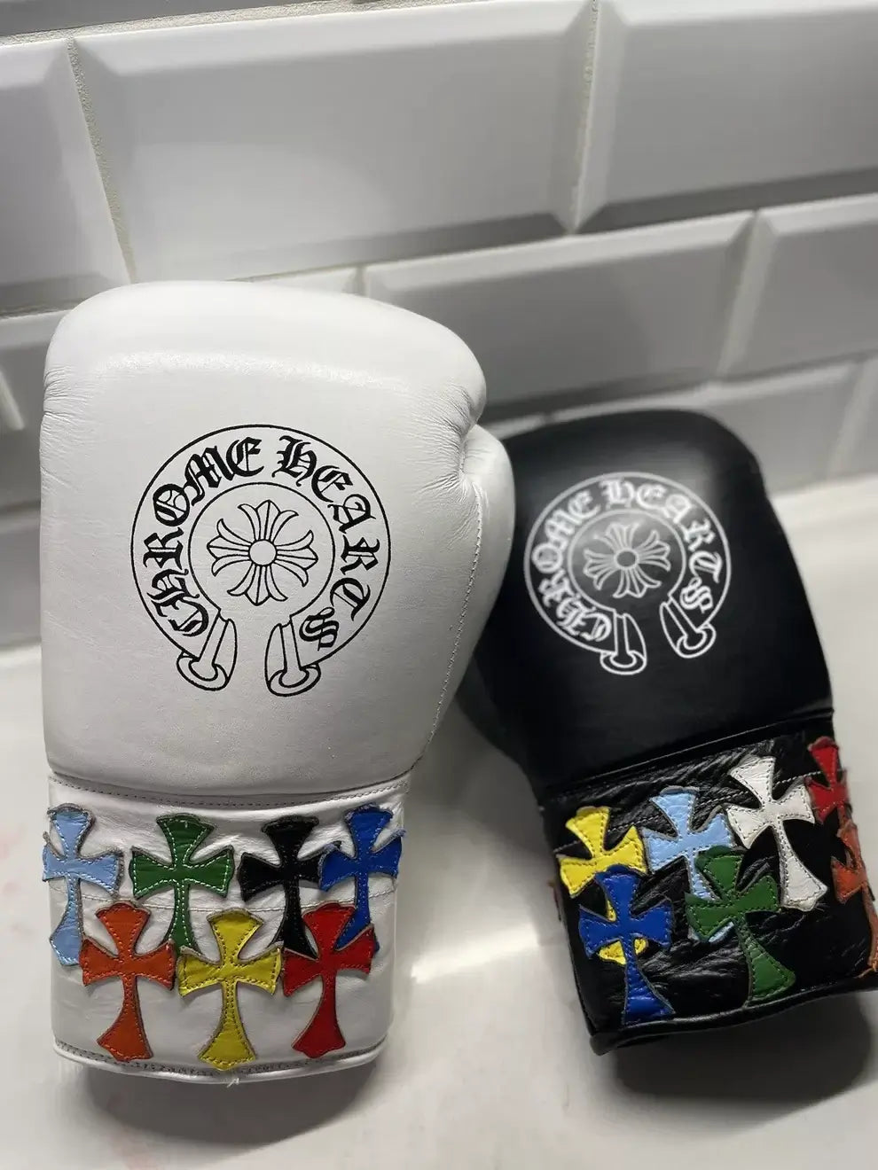 Winning Black/White Leather Boxing Gloves Back View