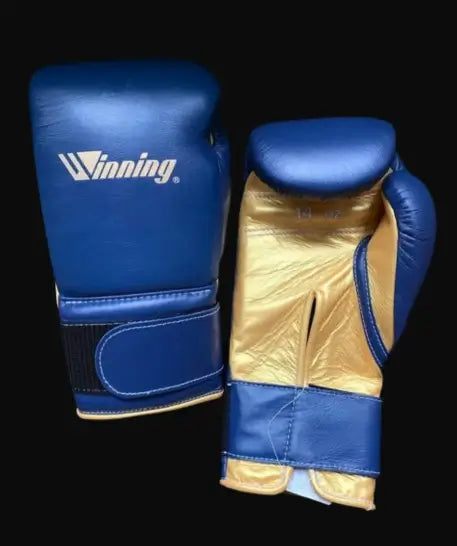 Winning Blue/Gold Leather Boxing Gloves Heavy Duty Training Pair