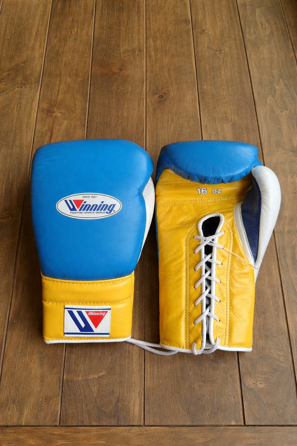Winning Blue/Yellow/White boxing gloves custom name boxing training gloves