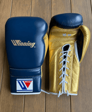 Winning Dark-Blue/Gold Boxing Gloves Premium Leather Training Pair
