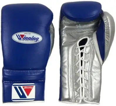 Winning Boxing Gloves Dark-Blue/Silver 14oz Leather Training Gloves