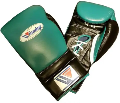 Winning Green/Black Leather Boxing Gloves Custom Fit Training