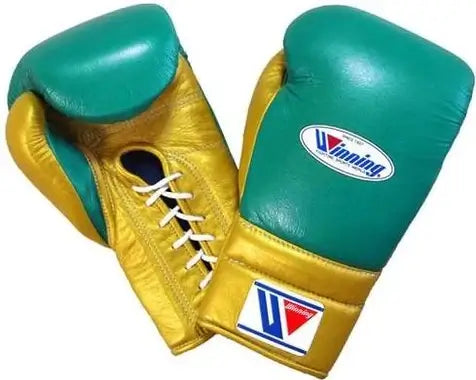 Winning Boxing Gloves Green/Gold 14oz Leather Training Gloves