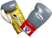 Winning Grey/Gold/Red/White Full View Leather Boxing Gloves