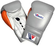Winning Grey/Slver/Orange Lace-Up Boxing Gloves Classic Training Gloves