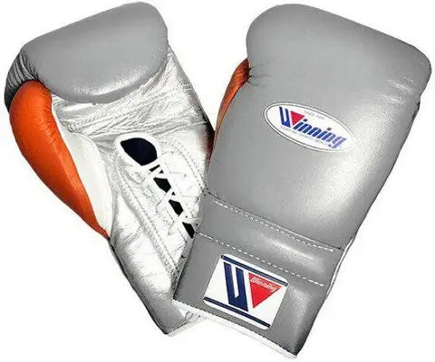 Winning Grey/Slver/Orange Lace-Up Boxing Gloves Classic Training Gloves