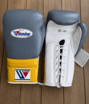 Winning Grey/Yellow/White 14oz Boxing Gloves Custom Sparring Gloves
