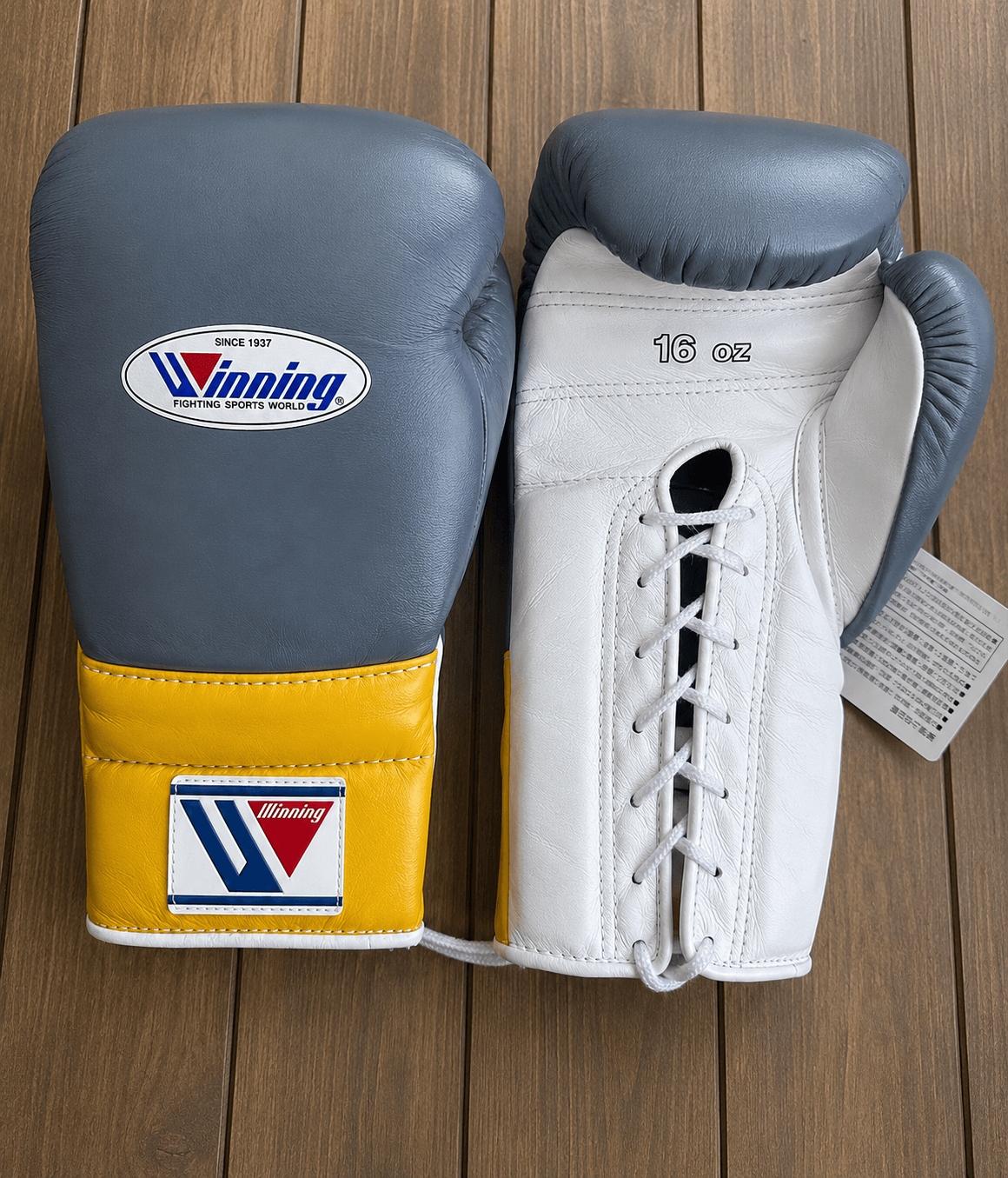 Winning Grey/Yellow/White 14oz Boxing Gloves Custom Sparring Gloves