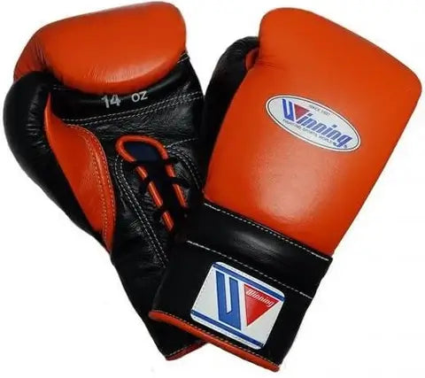 Winning Orange/Black Leather Boxing Gloves Heavy Duty Training Pair