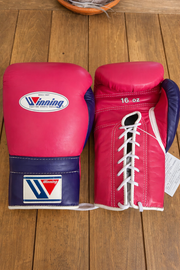 Winning Pink/Purple boxing gloves high quality lace up boxing gloves