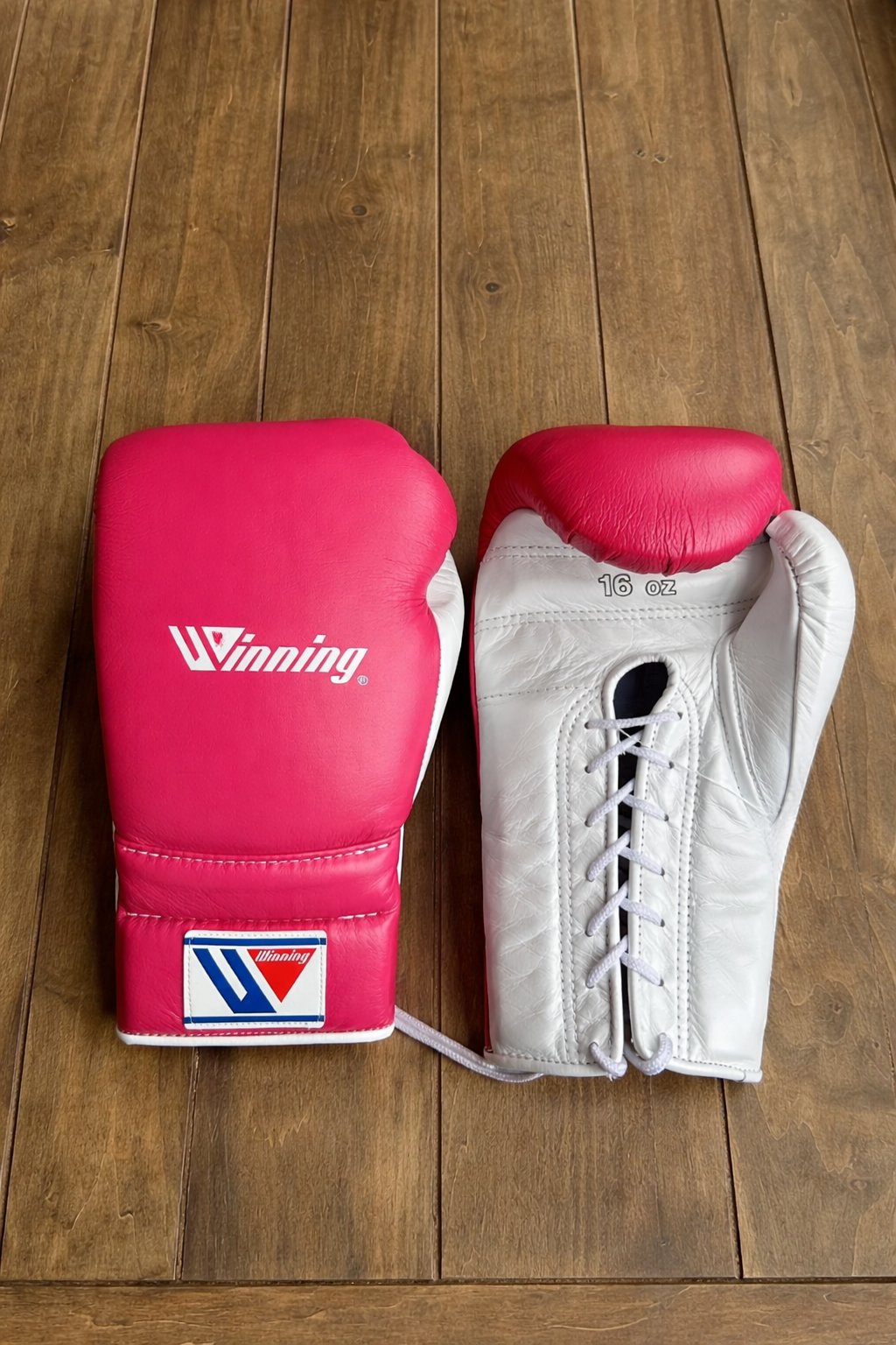 Winning Pink/White boxing gloves premium leather fight gear