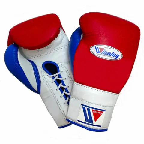Winning Red/White/Blue Leather Boxing Gloves Heavy Duty Training Pair