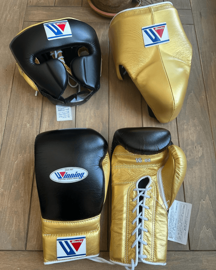 Winning Black/Gold Boxing Set 14oz Gloves Full Gear Pack