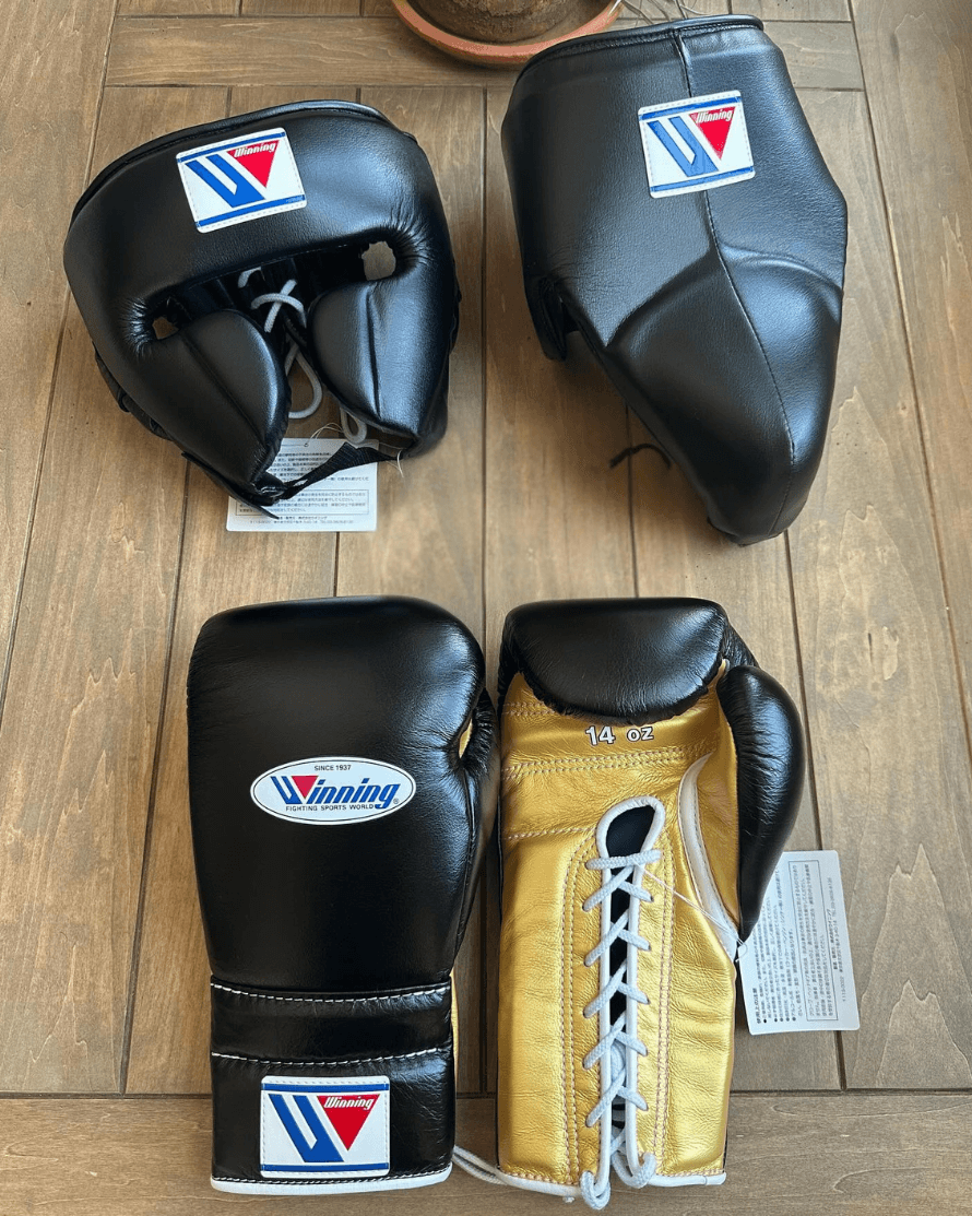 Winning Boxing Gloves Set Black/Gold Heavy Duty Training Collection