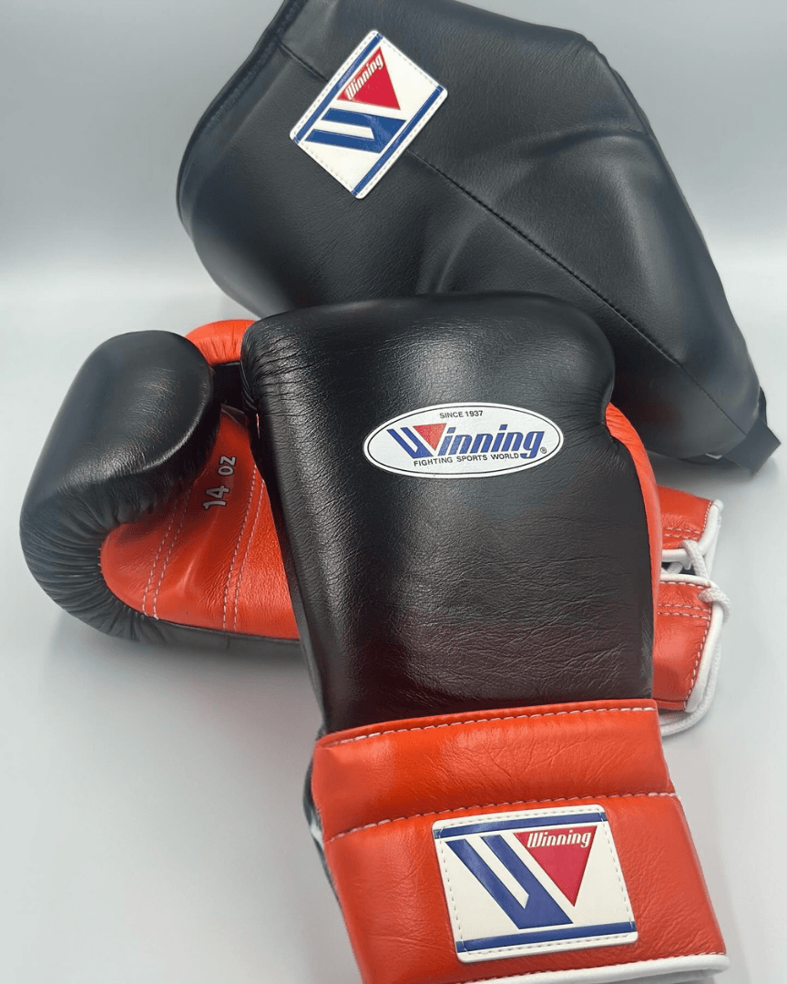 Winning Black/Orange Boxing Set Fitness Training Gloves Headguard