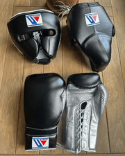 Winning Black/Silver Boxing Set Premium Training Gloves Kit