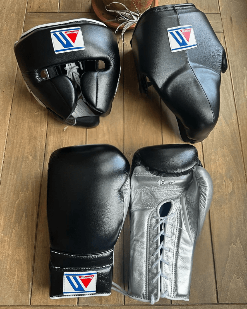 Winning Black/Silver Boxing Set Premium Training Gloves Kit