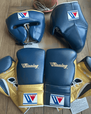 Winning Blue/Gold Boxing Set Premium Training Gloves Kit