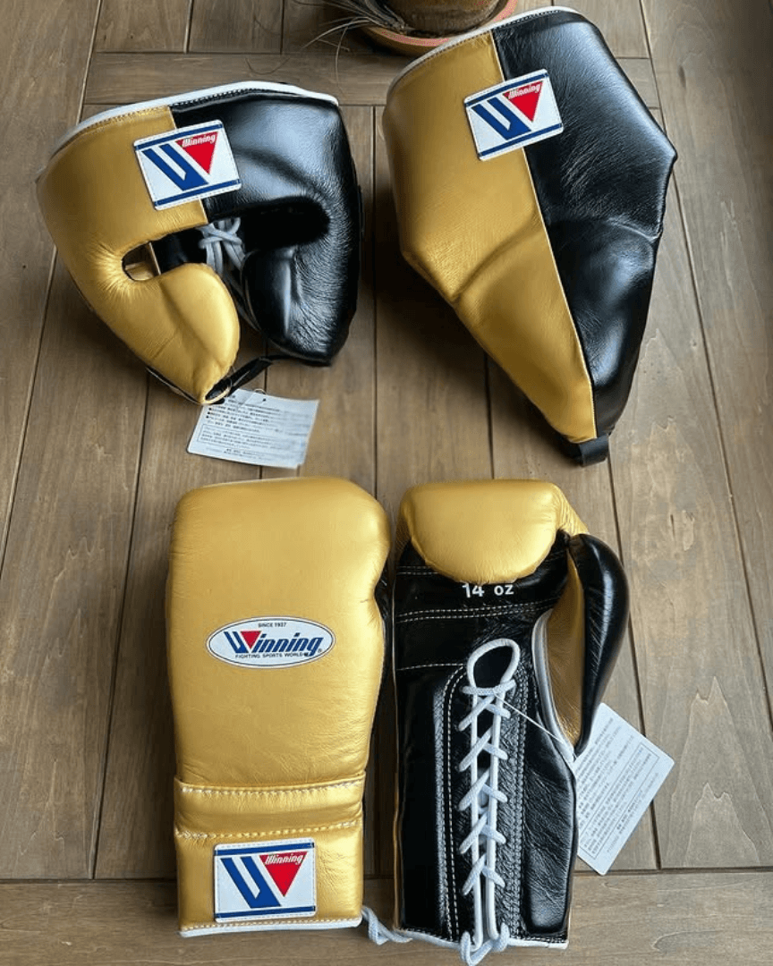Winning Gold/Black Boxing Set Premium Training Gloves Kit