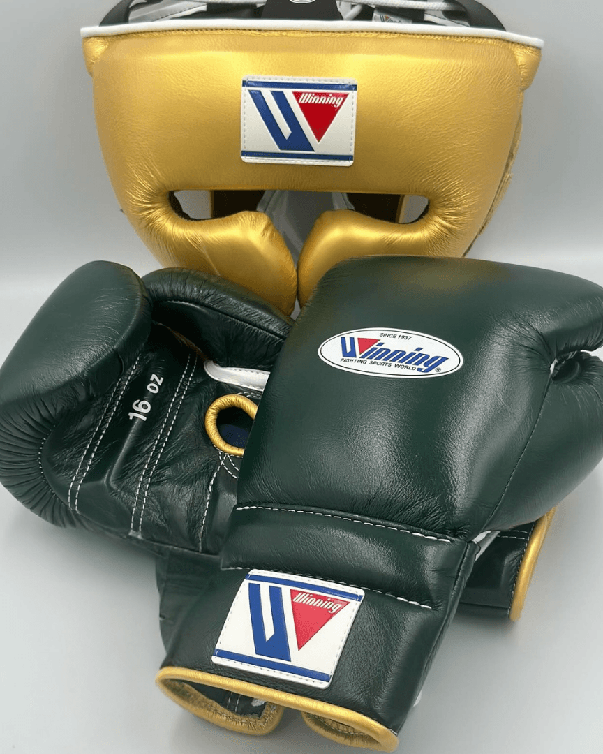 Winning Gold/Green Boxing Set Lace-Up Gloves Training Bundle