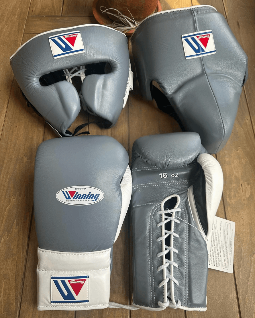 Winning Boxing Gloves Set Grey/White Great Value Training Pack