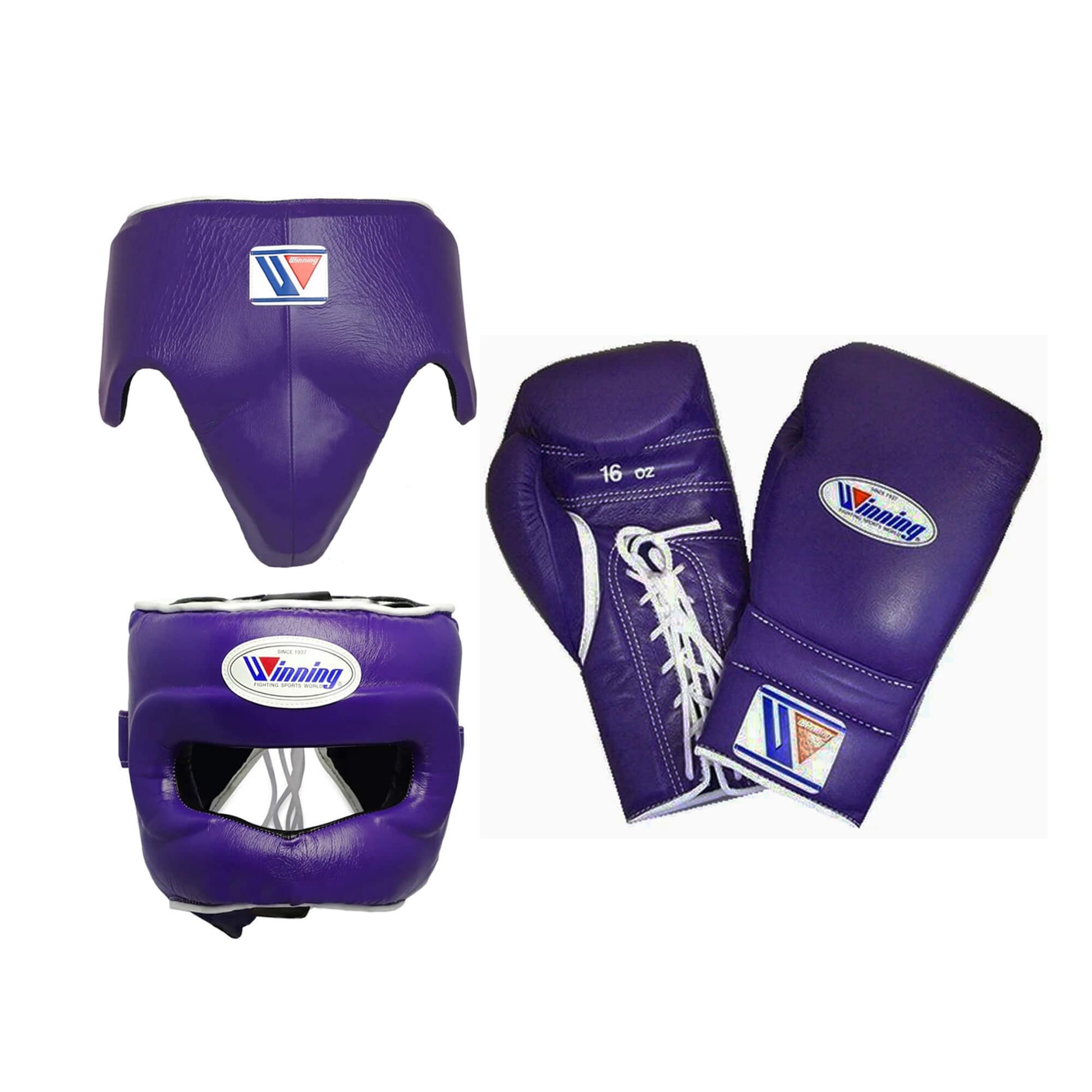 Winning Purple Full Boxing Set Gloves Headguard Groin Guard